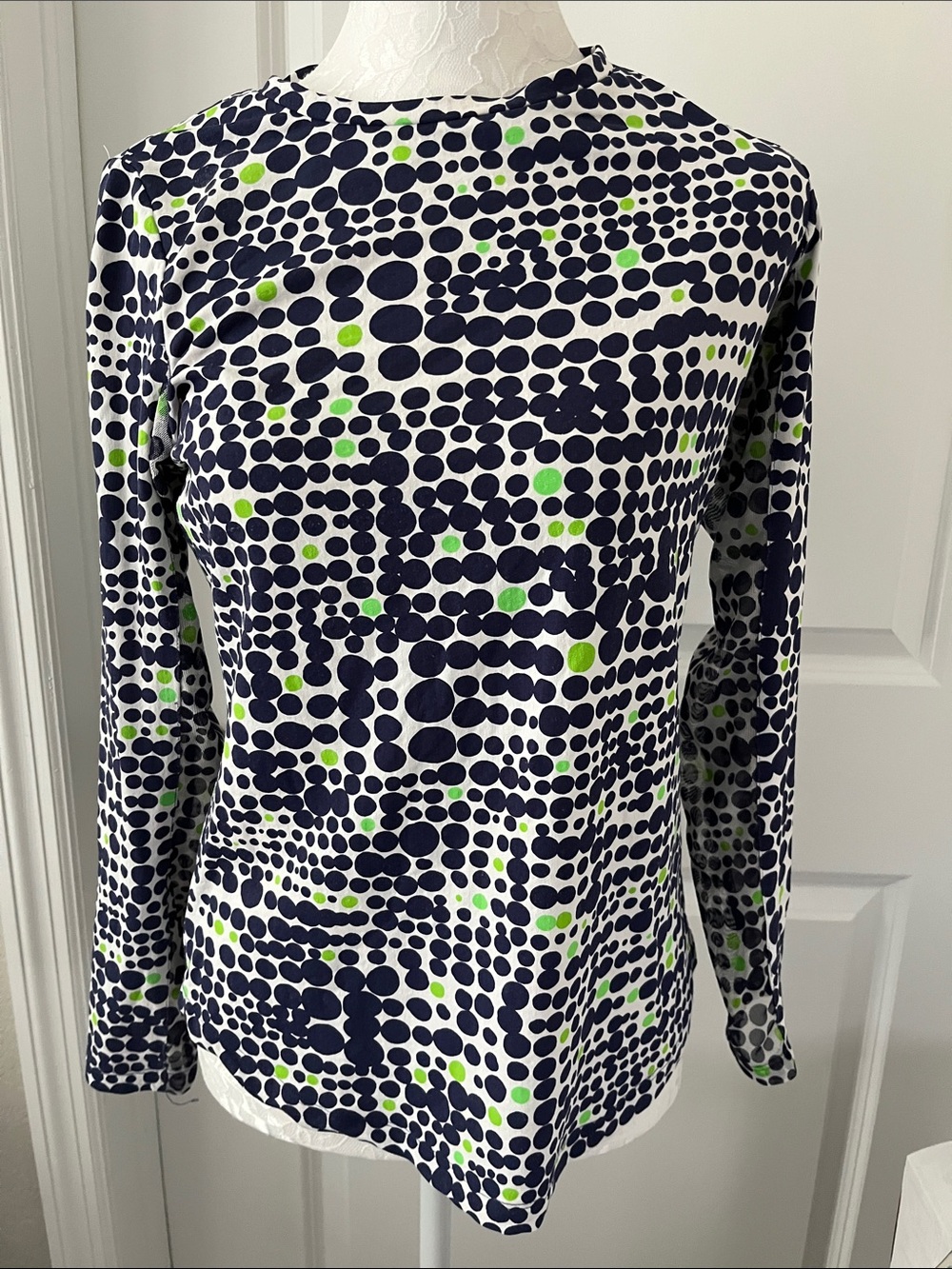 IBKUL Navy and Lime Dot-Print Long Sleeve Tee